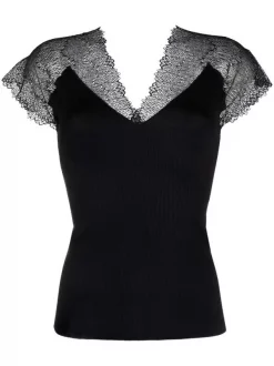 ( Permanente Kollektion ) Maje BLACK Top Mit Spitzeneinsatz Damen