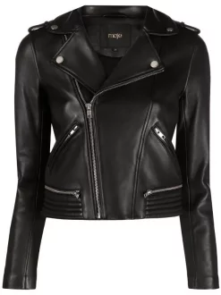 ( Positively Conscious ) Maje BLACK Bikerjacke Aus Leder Damen
