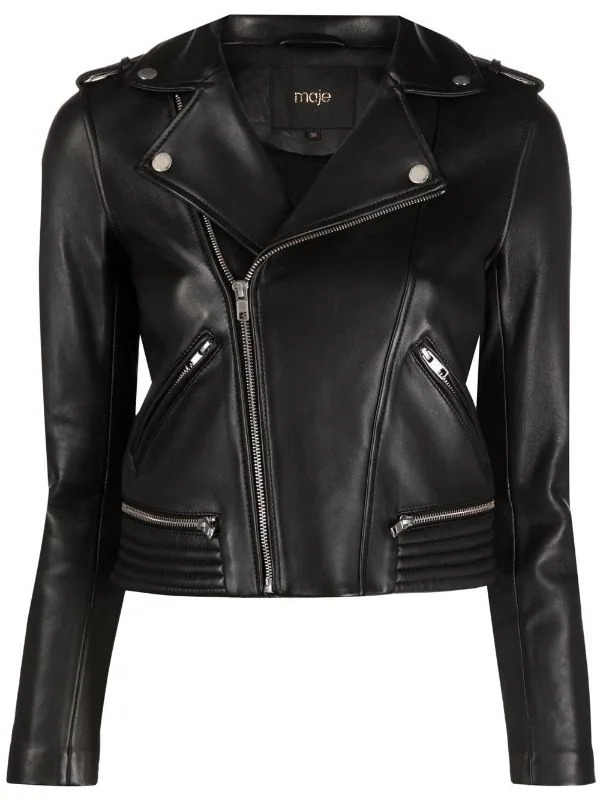 ( Positively Conscious ) Maje BLACK Bikerjacke Aus Leder Damen 3 ( Positively Conscious ) Maje BLACK Bikerjacke Aus Leder Damen