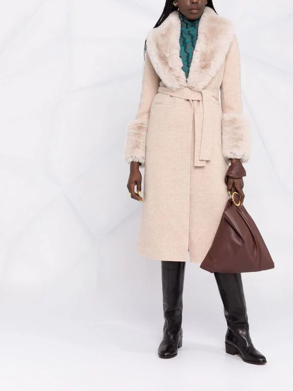 Maje 0101 ECRU Mantel Mit Bindegürtel Damen 4 Maje 0101 ECRU Mantel Mit Bindegürtel Damen – Bild 2