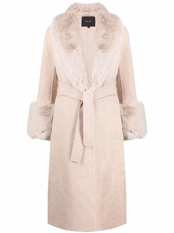 Maje 0101 ECRU Mantel Mit Bindegürtel Damen 3 Maje 0101 ECRU Mantel Mit Bindegürtel Damen