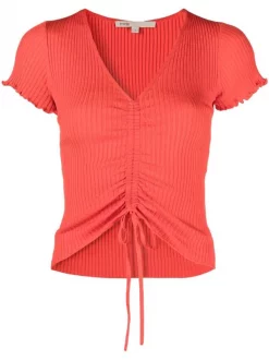 ( Neue Saison ) Maje Orange Geripptes Strickoberteil Damen