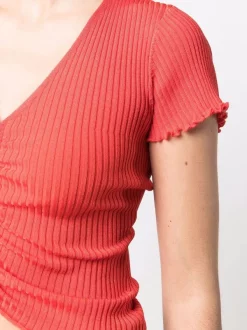 ( Neue Saison ) Maje Orange Geripptes Strickoberteil Damen -Outlet MAJE Store 17558730 37319949 600