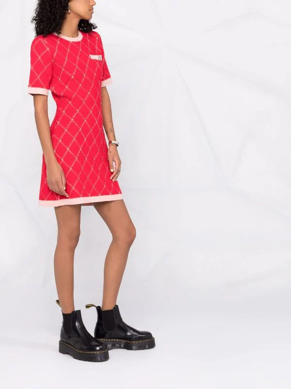 ( Exklusiv ) Maje Kleid Mit Rautenmuster 0515 Red 8 ( Exklusiv ) Maje Kleid Mit Rautenmuster 0515 Red – Bild 6