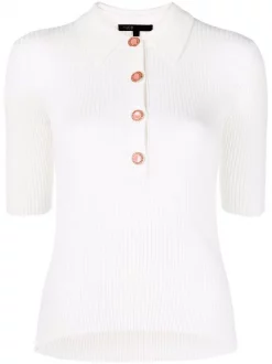 ( Exklusiv ) Maje 0101 ECRU Poloshirt Aus Geripptem Strick Damen