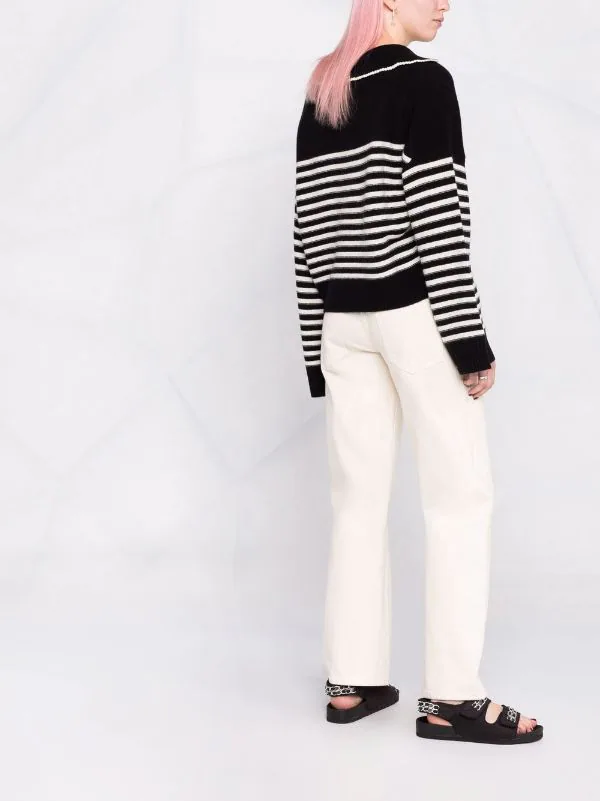 ( Neue Saison ) Maje BLACK / WHITE Kaschmirpullover Mit V-Ausschnitt Damen 6 ( Neue Saison ) Maje BLACK / WHITE Kaschmirpullover Mit V-Ausschnitt Damen – Bild 4