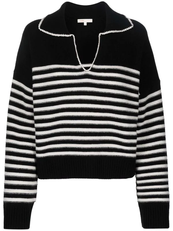 ( Neue Saison ) Maje BLACK / WHITE Kaschmirpullover Mit V-Ausschnitt Damen 3 ( Neue Saison ) Maje BLACK / WHITE Kaschmirpullover Mit V-Ausschnitt Damen