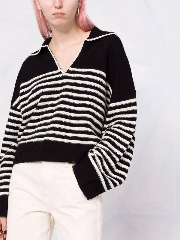 ( Neue Saison ) Maje BLACK / WHITE Kaschmirpullover Mit V-Ausschnitt Damen 7 ( Neue Saison ) Maje BLACK / WHITE Kaschmirpullover Mit V-Ausschnitt Damen – Bild 5