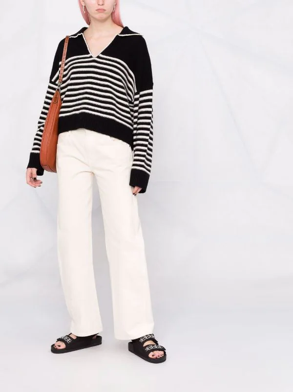 ( Neue Saison ) Maje BLACK / WHITE Kaschmirpullover Mit V-Ausschnitt Damen 4 ( Neue Saison ) Maje BLACK / WHITE Kaschmirpullover Mit V-Ausschnitt Damen – Bild 2