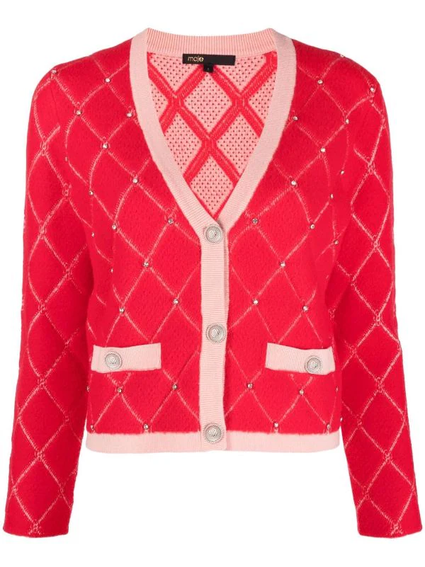 ( Exklusiv ) Maje Cardigan Mit Diamantmuster ROUGE 3 ( Exklusiv ) Maje Cardigan Mit Diamantmuster ROUGE