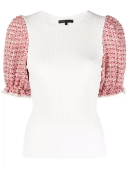 ( Exklusiv ) Maje 0101 ECRU Gestricktes T-Shirt Damen