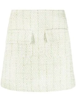 ( Neue Saison ) Maje H017 VERT CLAIR Tweed-Midirock In A-Linie Damen