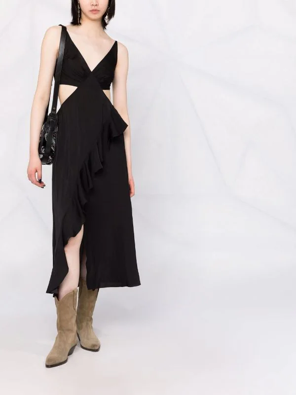 ( Neue Saison ) Maje Midikleid Mit Rüschen Black 4 ( Neue Saison ) Maje Midikleid Mit Rüschen Black – Bild 2