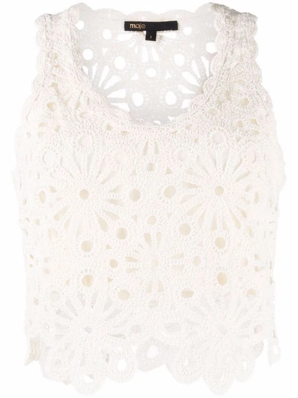 ( Neue Saison ) Maje Ecru Top Aus Floralem Häkelstrick Damen 3 ( Neue Saison ) Maje Ecru Top Aus Floralem Häkelstrick Damen