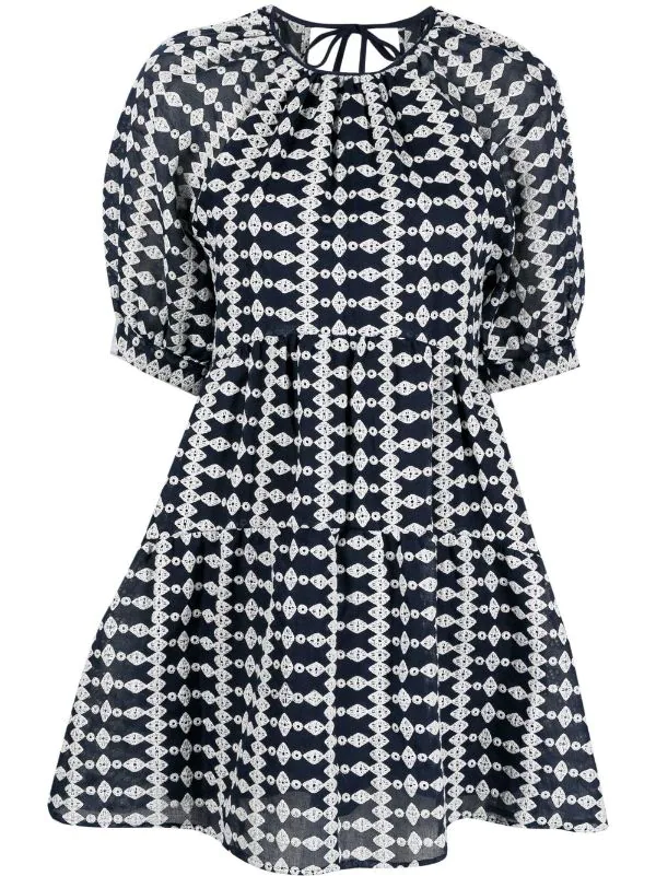 ( Neue Saison ) Maje Kleid Mit Geometrischem Muster D009 NAVY / ECRU 3 ( Neue Saison ) Maje Kleid Mit Geometrischem Muster D009 NAVY / ECRU