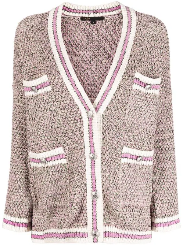 ( Neue Saison ) Maje Fuchsia Cardigan Mit V-Ausschnitt Damen 3 ( Neue Saison ) Maje Fuchsia Cardigan Mit V-Ausschnitt Damen