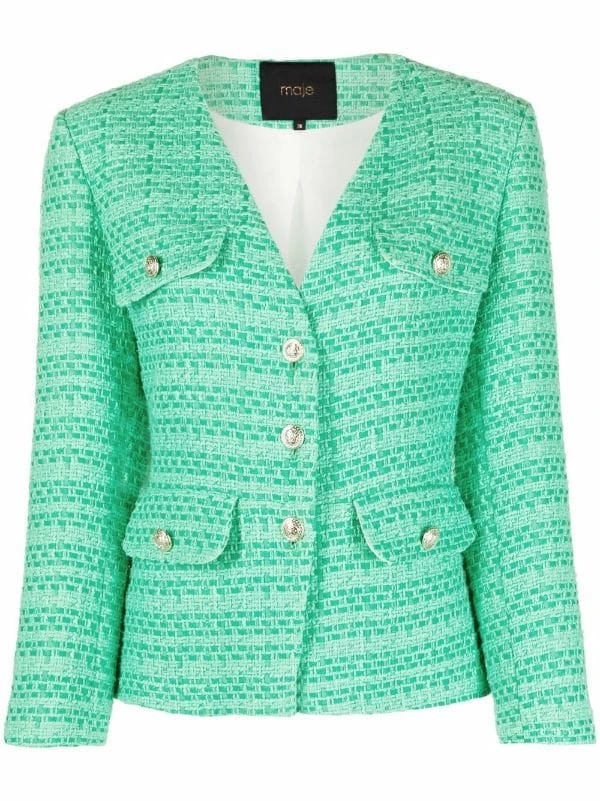 ( Neue Saison ) Maje Green Tweed-Jacke Damen 3 ( Neue Saison ) Maje Green Tweed-Jacke Damen
