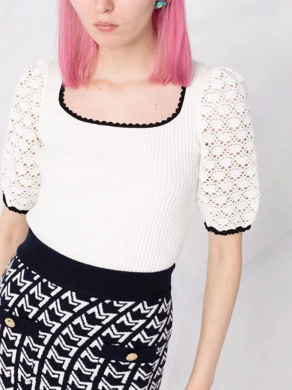 ( Neue Saison ) Maje White Oberteil Mit Gehäkelten Ärmeln Damen 7 ( Neue Saison ) Maje White Oberteil Mit Gehäkelten Ärmeln Damen – Bild 5