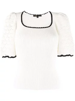 ( Neue Saison ) Maje White Oberteil Mit Gehäkelten Ärmeln Damen