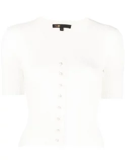 ( Neue Saison ) Maje White Kurzärmeliges Strickoberteil Damen