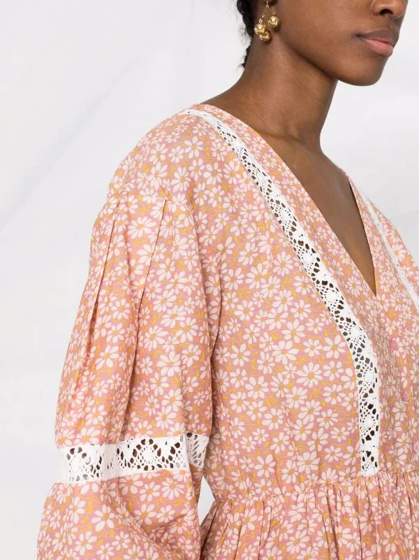 ( Neue Saison ) Maje Florales Kleid Mit Puffärmeln Pink Daisy 5 ( Neue Saison ) Maje Florales Kleid Mit Puffärmeln Pink Daisy – Bild 3