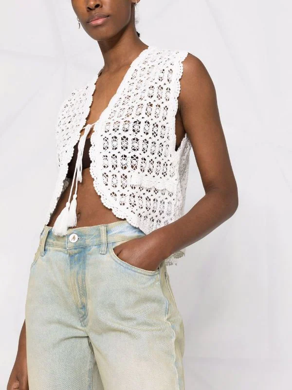 ( Neue Saison ) Maje White Gehäkelte Weste Damen 7 ( Neue Saison ) Maje White Gehäkelte Weste Damen – Bild 5