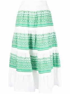 ( Neue Saison ) Maje Ecru / Green Bestickter Rock Damen