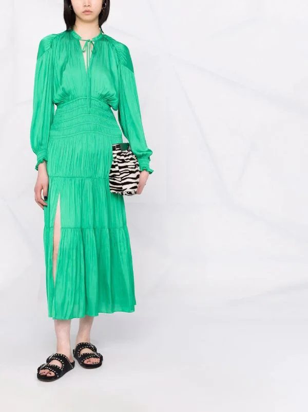 ( Neue Saison ) Maje Green Kleid Mit Gesmokter Taille Damen 4 ( Neue Saison ) Maje Green Kleid Mit Gesmokter Taille Damen – Bild 2