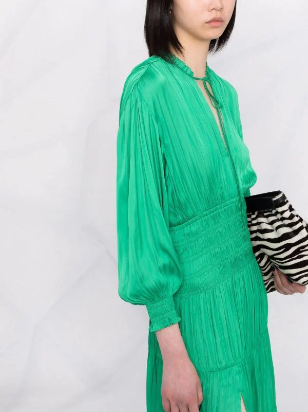 ( Neue Saison ) Maje Green Kleid Mit Gesmokter Taille Damen 5 ( Neue Saison ) Maje Green Kleid Mit Gesmokter Taille Damen – Bild 3