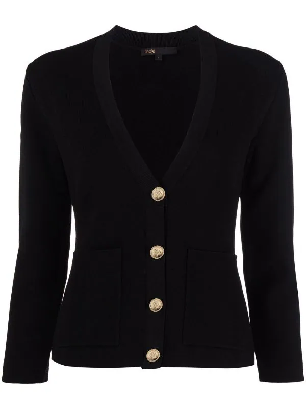( Neue Saison ) Maje Black Cardigan Mit V-Ausschnitt Damen 3 ( Neue Saison ) Maje Black Cardigan Mit V-Ausschnitt Damen