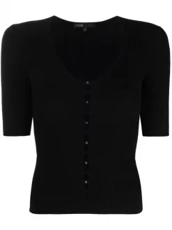 ( Neue Saison ) Maje Geripptes Strickoberteil Black